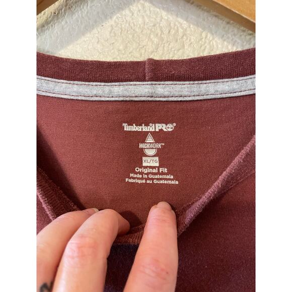 Timberland PR Wickwork Men’s Long Sleeve Crew Neck Burgundy Work Tee Shirt XL - Picture 3 of 9